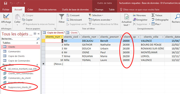 Suppression enregistrements table par requête