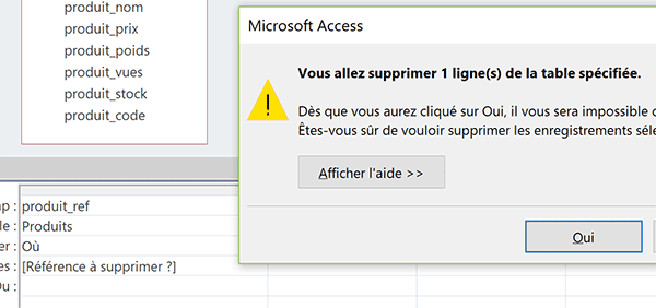 Supprimer sur demande une référence de table Access par requête Suppression dynamique et paramétrée