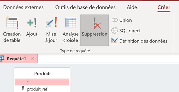 Créer une requête Access pour supprimer des données de table