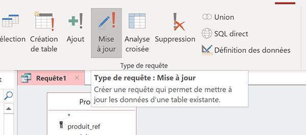 Transformer une requête Access sélection en requête mise à jour pour actualiser les tarifs