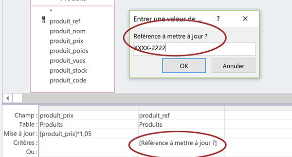 Requête Access de mise à jour paramétrée pour actualiser les tarifs selon référence saisie par utilisateur