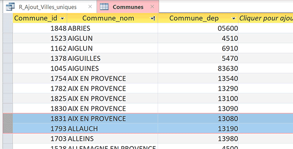 Supprimer les doublons de table Access par requête suppression, sélections uniques et ajout