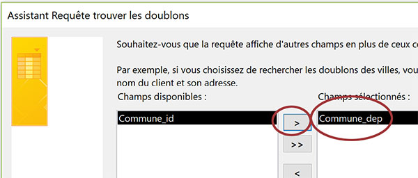 Informations de champ à extraire avec les doublons de table par requête Access