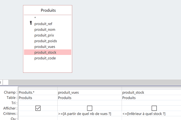 Critères dynamiques et numériques paramétrés en conception de requête Access