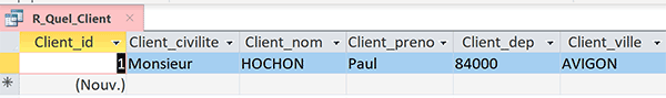 Extraire et isoler un client spécifique de la table Access par exécution de requête paramétrée