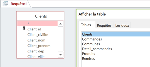 Création manuelle de requête Access sur une table