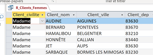 Extraction de données filtrées des clients par critères recoupés dans requête Access