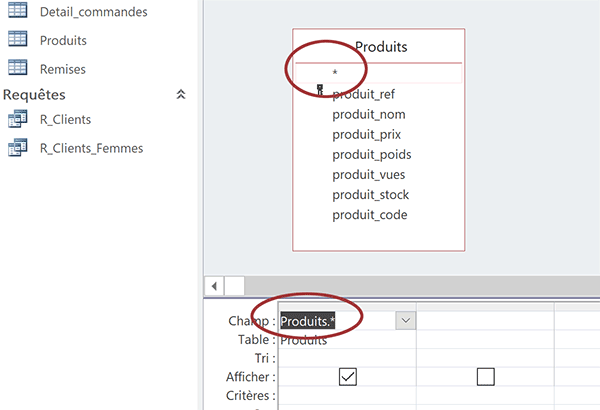 Ajouter tous les champs de table dans requête Access par symbole étoile