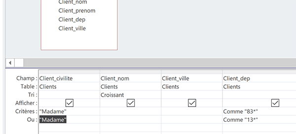 Recouper et empiler les conditions pour un requête de sélection affinée avec Access