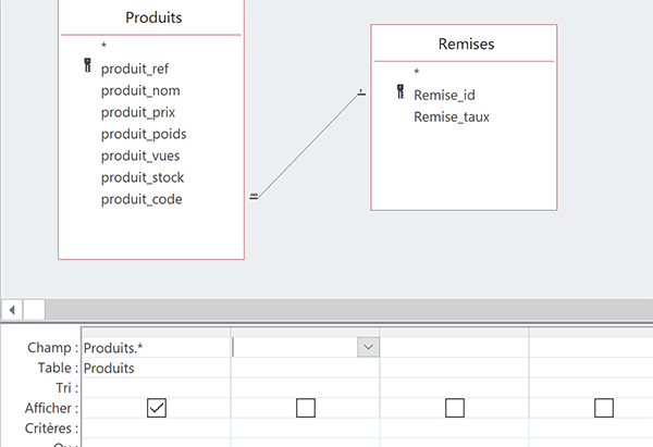 Requête Access équijointure pour extraire les produits remisés correspondants