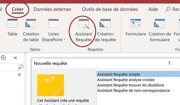 Assistant requête pour extraire et filtrer les données de tables Access