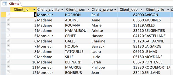 Table Access archivant les clients à facturer