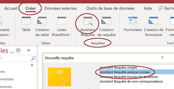 Démarrer assistant Access requête analyse croisée pour recouper et synthétiser les données