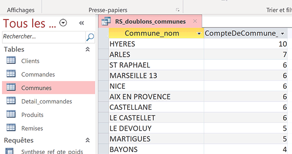 Requête Access permettant de compter les doublons