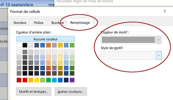 Repérer les jours et heures de réservations de salles par un remplissage hachuré et dynamique