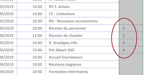 Calcul Excel de repérage incrémenté pour identifier les salles réservées en fonction numéro de semaine et année