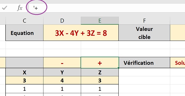 Afficher opérateurs de calcul comme + et - dans les cellules grâce au symbole Apostrophe Excel