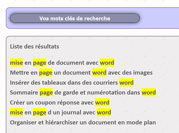 Extractions du moteur de recherche Php par requêtes sur la base de données MySql