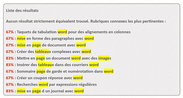 Suggestions pertinentes du moteur de recherche Php avec pourcentages de cohérence