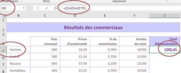 Calculer le salaire du commercial selon fixe ainsi que prime ancienneté et pourcentage de commission