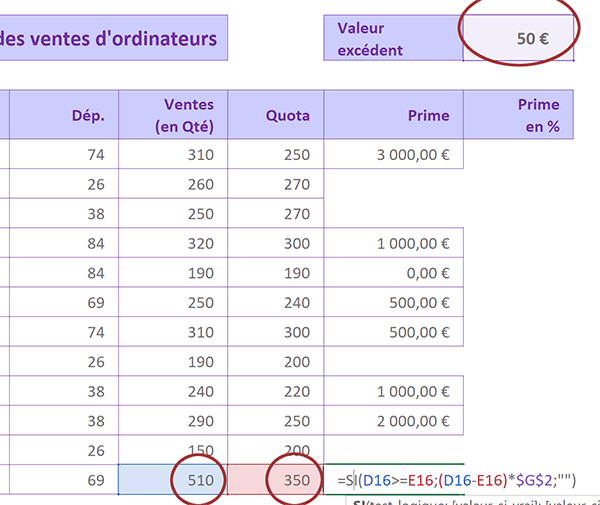 Calculs conditionnels de primes Excel avec la fonction Si et les références absolues