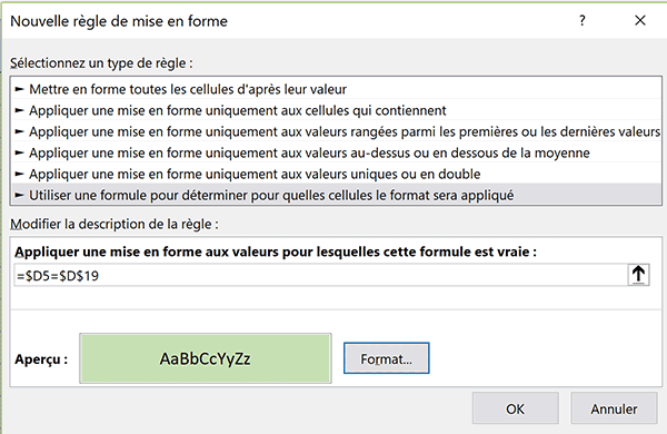 Alerte visuelle pour remplir dynamiquement des cellules Excel sur fond de couleur en fonction du critère de la règle