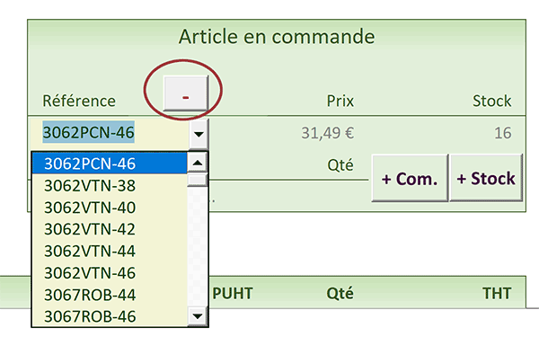 Bouton de feuille Excel pour supprimer un article désigné de la commande par liste déroulante grâce au code VBA