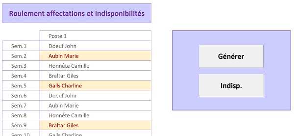 Automatiser affectations salariés par roulements en gérant les absences avec VBA Excel