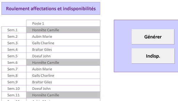 Affecter salariés sur postes de travail aléatoirement et par roulements en VBA Excel