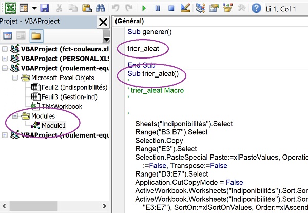 Code Visual Basic Excel pour trier aléatoirement les données du tableau