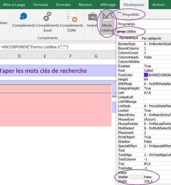 Masquer ou afficher un contrôle de formulaire sur feuille Excel par propriété Visible