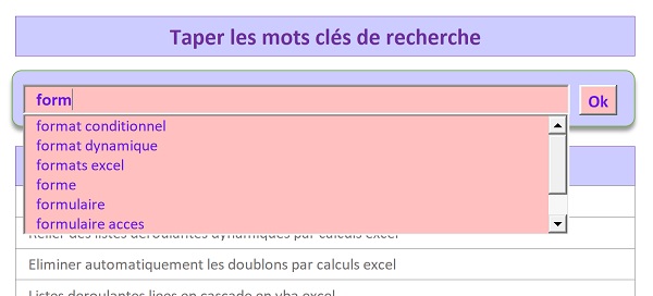 Moteur de recherche avec saisie semi-automatique à construire en VBA Excel