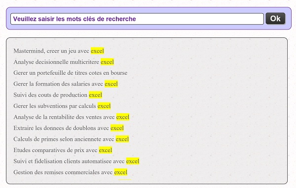 Structure Html page Web pour saisie semi-automatique moteur de recherche Javascript