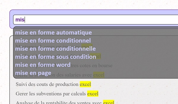 Propositions pertinentes au cours de la saisie semi-automatique par code Javascript