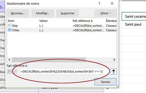 Fonction Excel Decaler pour adapter automatiquement hauteur de plage de cellules en fonction des données variables contenues