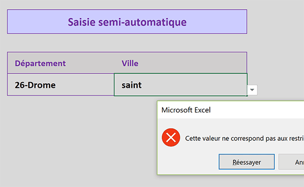 Saisie refusée car donnée non contenue dans les choix proposés par la liste déroulante Excel