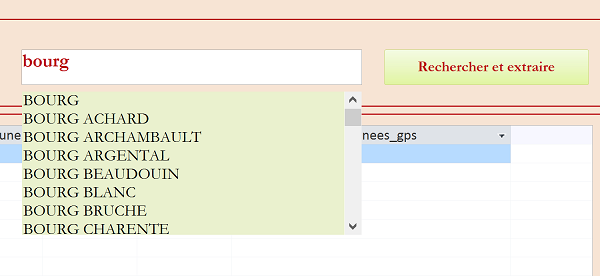 Propositions instantanées et évolutives de termes de recherches pertinents en fonction de la saisie dans le moteur de recherche du formulaire Access