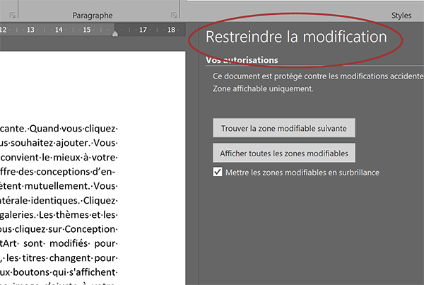 Document Word protégé en écriture par un mot de passe