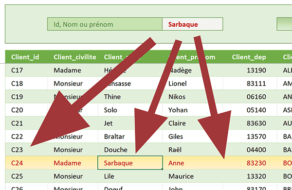 Champs de recherche multiples selon termes saisis dans base de données Excel