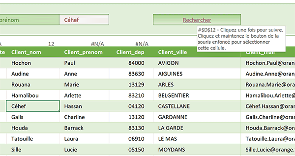 Lien hypertexte dynamique grâce aux calculs Excel pour renvoyer sur la cellule cherchée en fonction du texte tapé