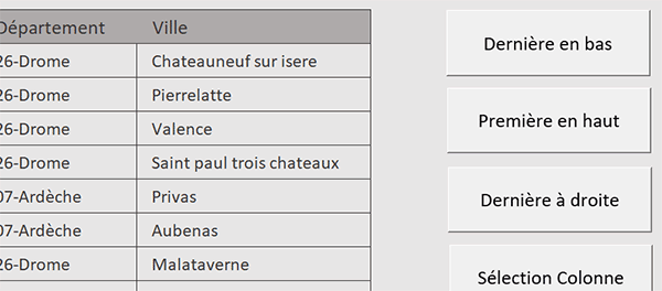 Tableau Excel volumineux avec boutons de navigation