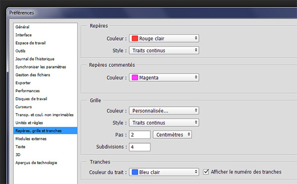 Régler les préférences de repères et règles dans Photoshop