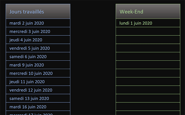 Suite logique Excel de dates pour les jours travaillés sans les Dimanches et les Lundis