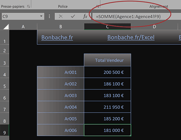 Consolider les totaux de plusieurs feuilles par formule Excel