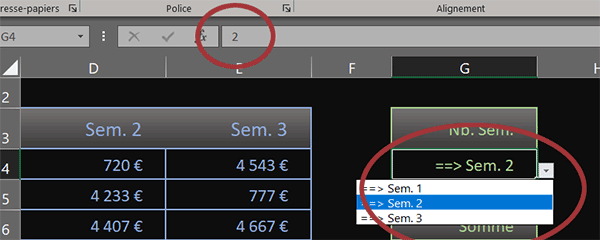 Choisir le nombre de semaines pour sommer sur plusieurs colonnes avec Excel