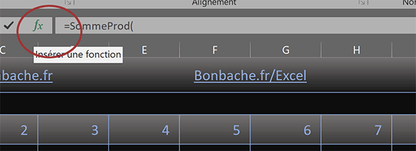 Assistant fonction SommeProd Excel pour aider à construire des sommes alternées en colonnes