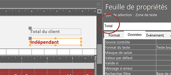 Zone de texte sur formulaire Access pour consolider le total du client