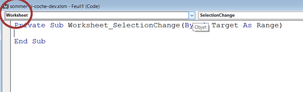 Code VBA Excel déclenché au clic sur une cellule de la feuille