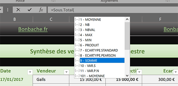 Sommer des valeurs sur des lignes filtrées avec Excel