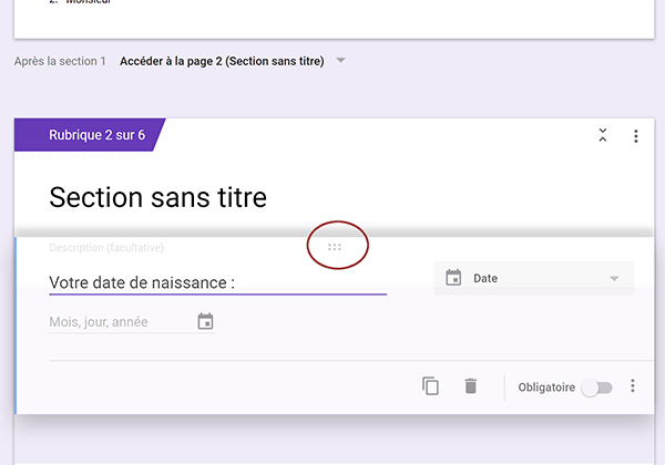 Modifier ordre des questions du sondage en ligne en glissant le bloc de réponses